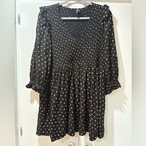 Madewell Black Tunic with Yellow Polka Dots - Smocked V-Neck L